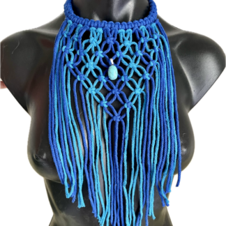 Blue macrame necklace with turquoise crystal