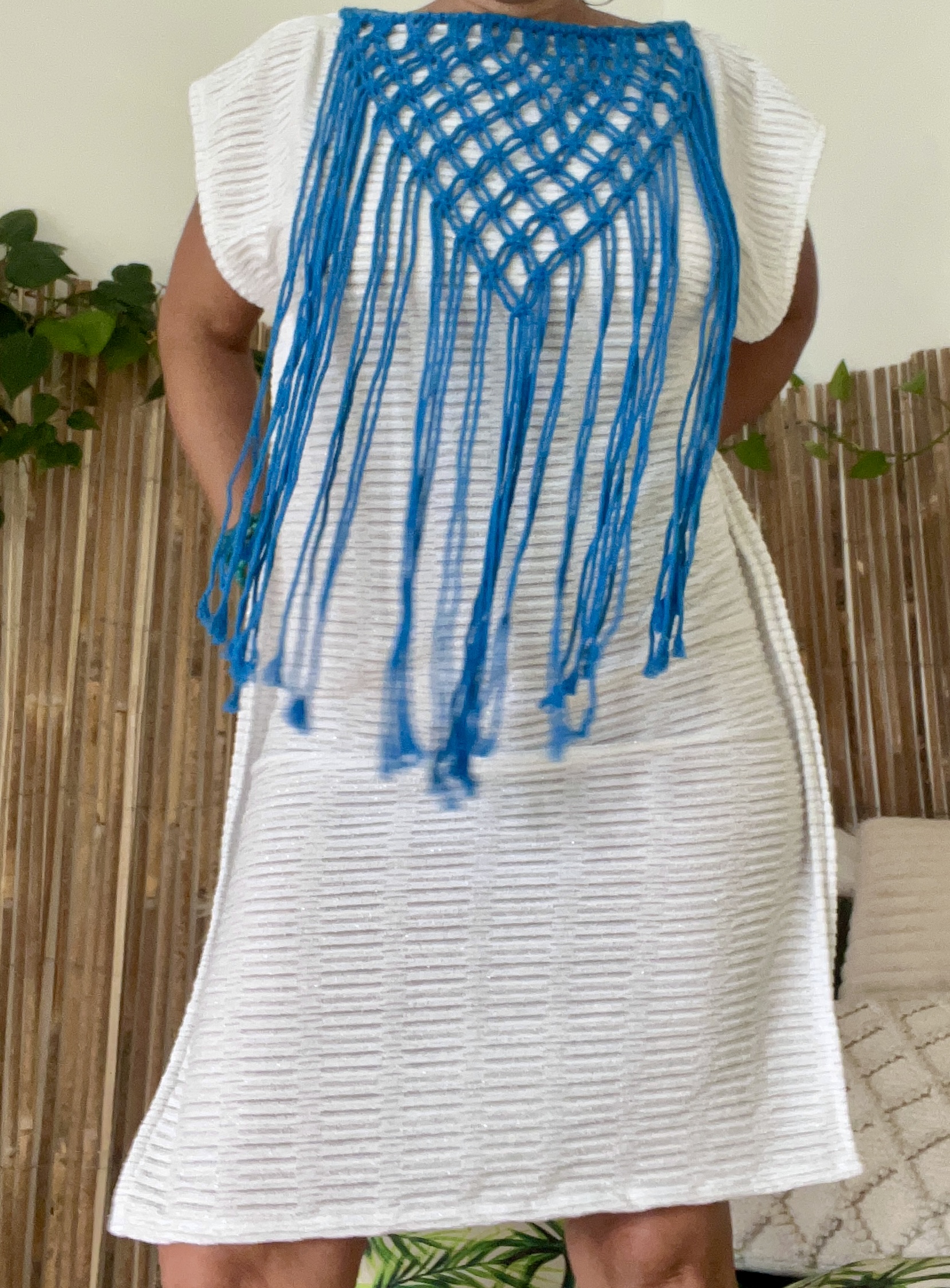 Blue macrame shift dress